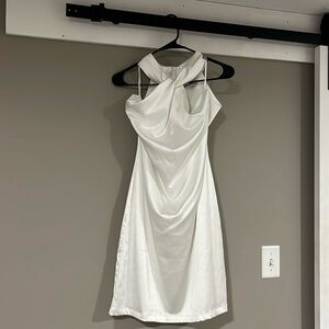 White Cross Neck Satin Dress